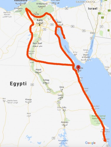 KARKEAHKO MERKINTÄ REITISTÄMME, HURGHADA KESKELLÄ (PUNAINEN MERKKI)